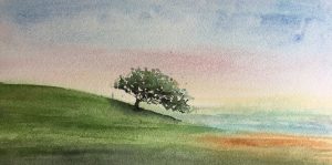 watercolor landscape with tree