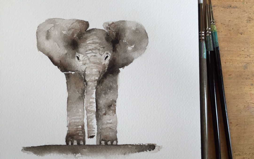 How to watercolor a baby elephant