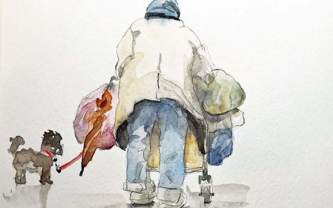 sketch of a life of homeless person