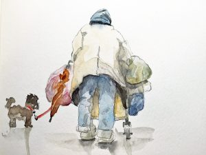 sketch of a life of homeless person